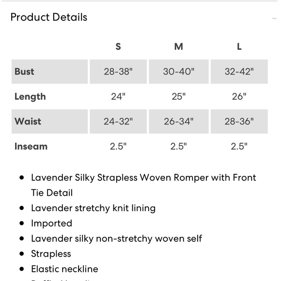 Lavender Silky Strapless Romper w/ Front Tie Detail - Picture 11 of 11